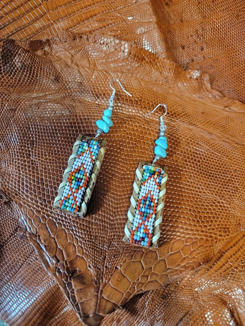 Handcrafted Native American Beads, Turquiose & Reptile Earrings